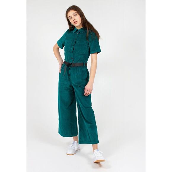 Lazy Oaf Pants - LAZY OAF Green Corduroy Wide Crop Leg Boilersuit Jumpsuit - Sz 6